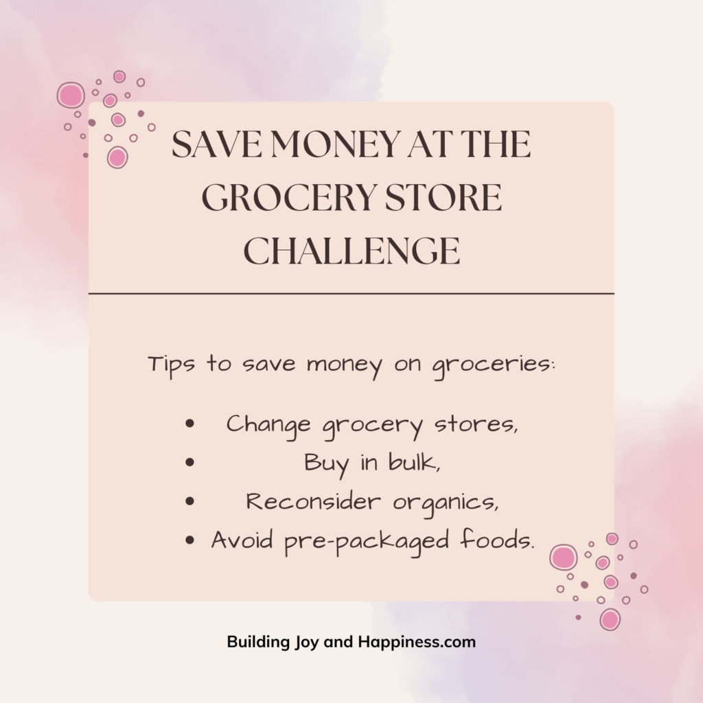 Save Money at the Grocery Store Challenge - Some great tips for saving money on grocery shopping!